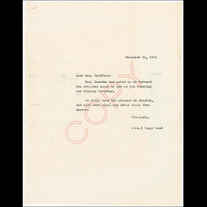 Letter from Peggy Reed to Mrs. Goldfine about the Painting and Drawing Workshop
