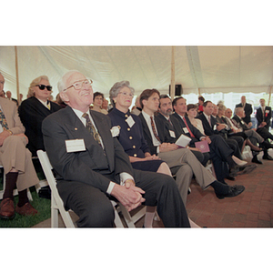 Harvey Krentzman sits in the audience at the dedication ceremony of Krentzman Quadrangle