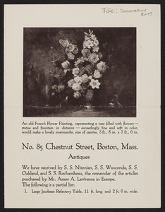 No. 85 Chestnut Street, antiques, Boston, Mass., undated