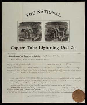 National Copper Tube Lightning Rod Co.'s guarantee of indemnity, Cleveland, Ohio, dated November 22, 1909