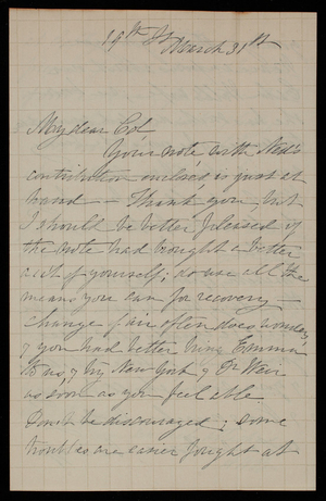 Alice W. Babcock to Thomas Lincoln Casey, March 31, 1886