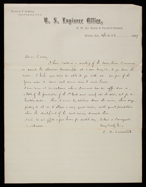 [Cyrus] B. Comstock to Thomas Lincoln Casey, April 26, 1889