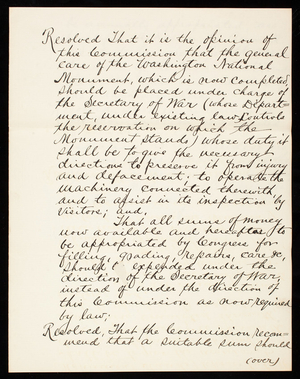 Washington Monument, Resolutions, April 18, 1888
