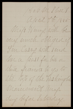 [unknown] to Thomas Lincoln Casey, April 7, 1885