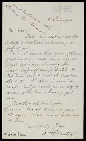 [William] Rich Hutton to Thomas Lincoln Casey, January 6, 1892