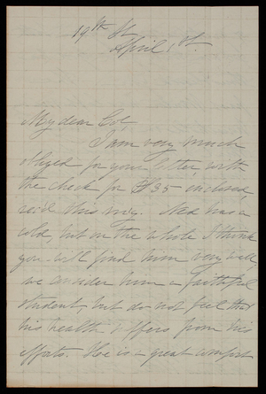 Alice W. Babcock to Thomas Lincoln Casey, April 1, 1885