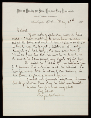 Ed. Sutherland to Thomas Lincoln Casey, May 28, 1888