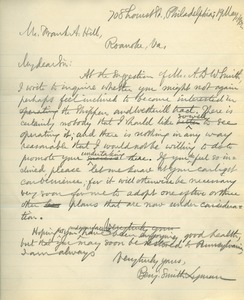 Letter from Benjamin Smith Lyman to Frank A. Hill
