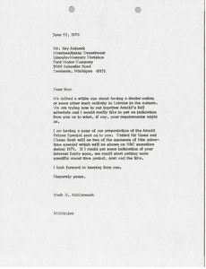 Letter from Mark H. McCormack to Raymond A. Ablondi