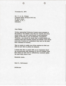 Letter from Mark H. McCormack to Philip H. M. Wilson