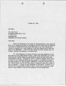 Letter from Mark H. McCormack to Rex Evans