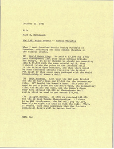Memorandum from Mark H. McCormack concerning major events with BBC
