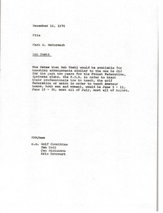 Memorandum from Mark H. McCormack concerning Bob Toski