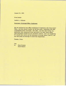 Memorandum from Judy A. Chilcote to Evon Banks