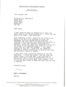 Letter from Mark H. McCormack to Barry N. A. Weatherill