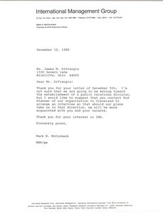 Letter from Mark H. McCormack to James M. DiFrangia