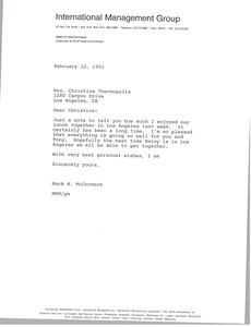 Letter from Mark H. McCormack to Christina Thermopolis