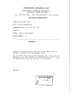 Fax from Mark H. McCormack to Arnold Schoenfeld