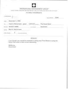 Fax from Mark H. McCormack to Todd H. McCormack