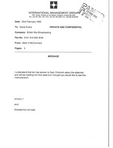 Fax from Mark H. McCormack to David Evans