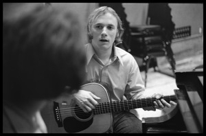 Stephen Stills with his guitar in Wally Heider Studio 3 while producing the first Crosby, Stills, and Nash album