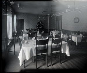 Interior of a dining room (perhaps in a hotel)