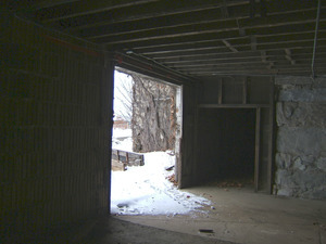 View looking out the basement doorway