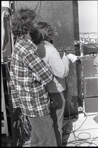 Hollywood Speedway Rock Festival: roadies standing behind amps and speakers