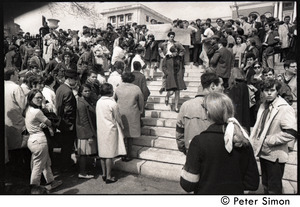 Demonstration on steps of the Massachusetts State House following the assassination of Martin Luther King: demonstrators on the steps