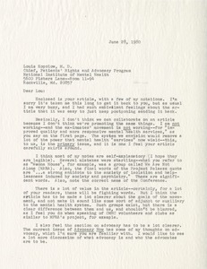 Letter from Judi Chamberlin to Dr. Louis E. Kopolow