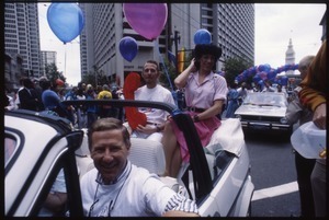 San Francisco AIDS Foundation members in a convertible in the San Francisco Pride Parade