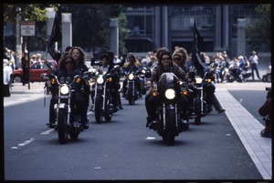 Dykes on Bikes riding motorcycles in the San Francisco Pride Parade