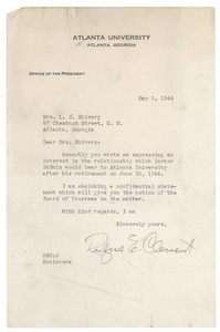 Letter from Rufus E. Clement to Louie Shivery