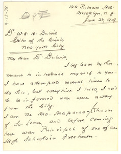 Letter from C. Asapansa-Johnson to W. E. B. Du Bois