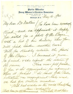 Letter from Phyllis Wheatley Y.W.C.A. to W. E. B. Du Bois