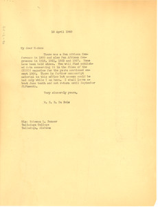 Letter from W. E. B. Du Bois to Rebecca L. Bonner - Digital Commonwealth