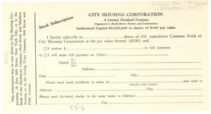 City Housing Corporation stock subscription
