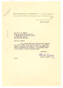 Letter from American Mercury to W. E. B. Du Bois