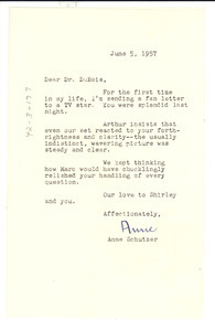 Letter from Anne Schutzer to W. E. B. Du Bois