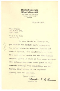 Letter from Boston University Dept. of Art to W. E. B. Du Bois