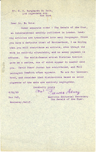 Letter from Herald of the Star to W. E. B. Du Bois