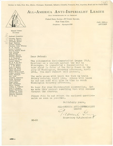 Circular letter from the All-America Anti-Imperialist League to W. E. B. Du Bois