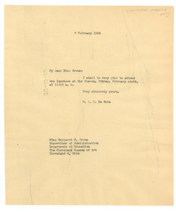 Letter from W. E. B. Du Bois to Cleveland Museum of Art