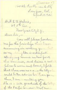 Letter from Mrs. S. H. Jones to W. E. B. Du Bois