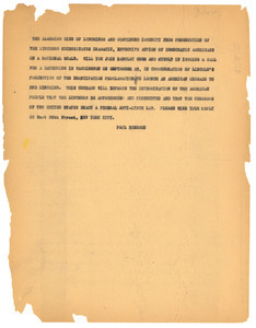 Circular letter from Paul Robeson to unidentified correspondent