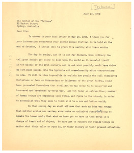 Letter from W. E. B. Du Bois to the editor of Tribune