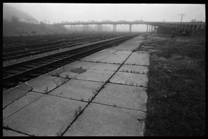 Platform and tracks at the Island Pond railroad station, on way to Earth People's Park
