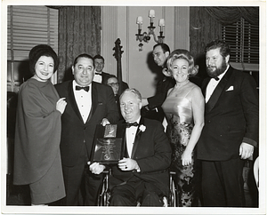 Mayor John F. Collins with Eileen Herlie, Joseph E. Levine, Rosalie Levine, and Peter Ustinov