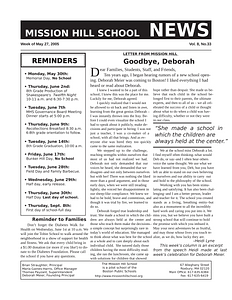 Mission Hill School newsletter, May 27, 2005