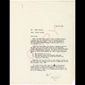 Copy of letter from Muriel Snowden to Lloyd Sinclair about initial communication establishing C.U.R.E. and inviting reporters to Wednesday meeting